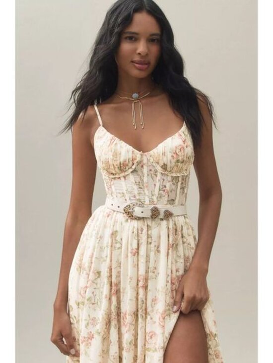 New Anthropologie V. Chapman Carmen Corset Front-Slit Ruffled Gown Size 10 - Picture 4 of 12